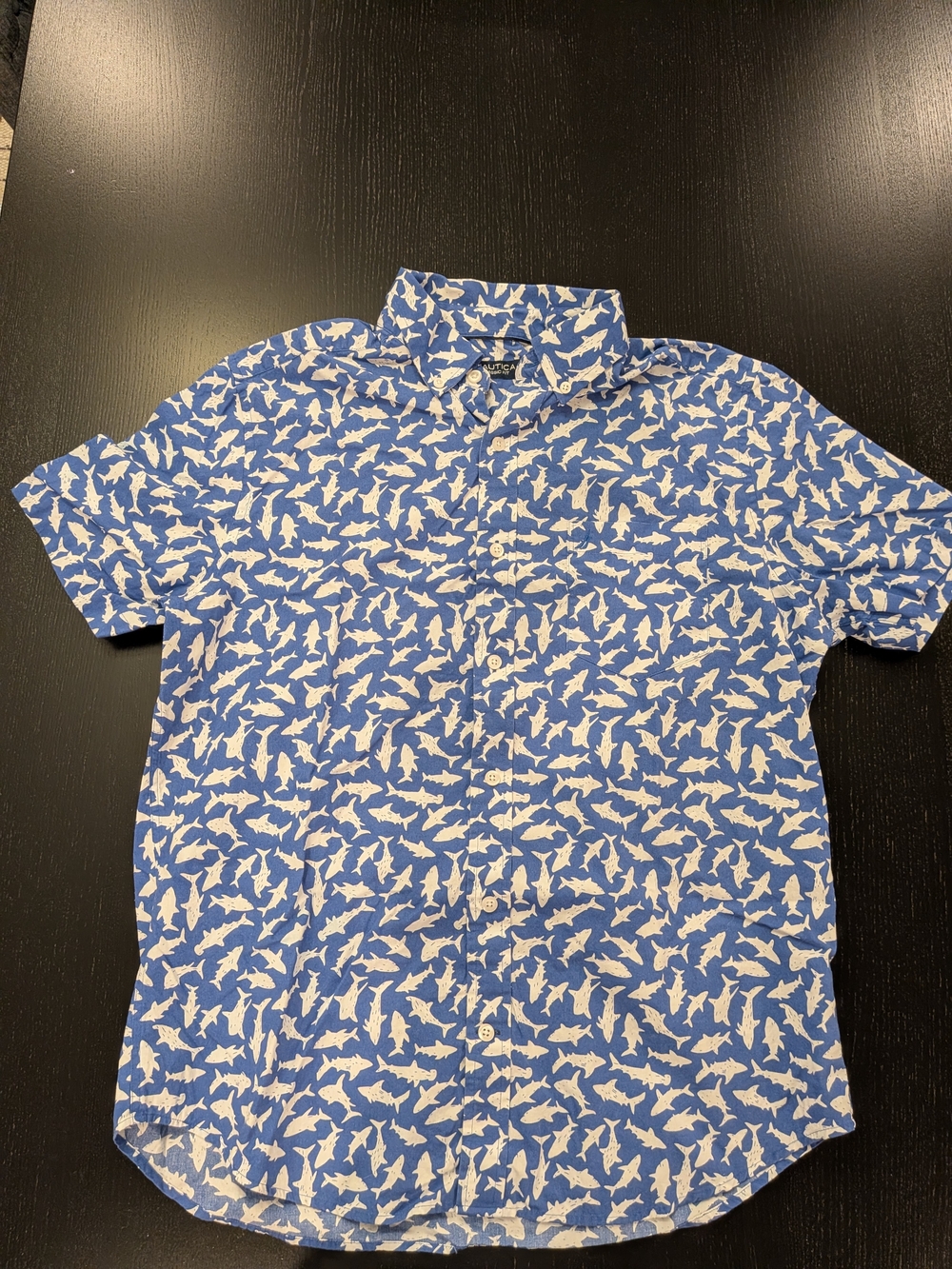 Nautica Blue Shark Print Short Sleeve Shirt - Picture 6 of 10